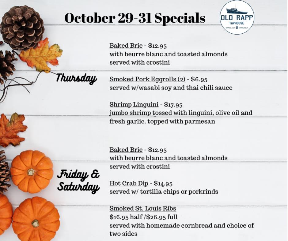 And to finish out the week we’ve got our Thursday-Saturday specials! Hot Crab Dip…