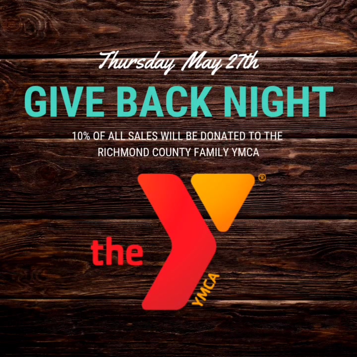 Please join us for dinner on Thursday, May 27th for Give Back Night.  10% of all