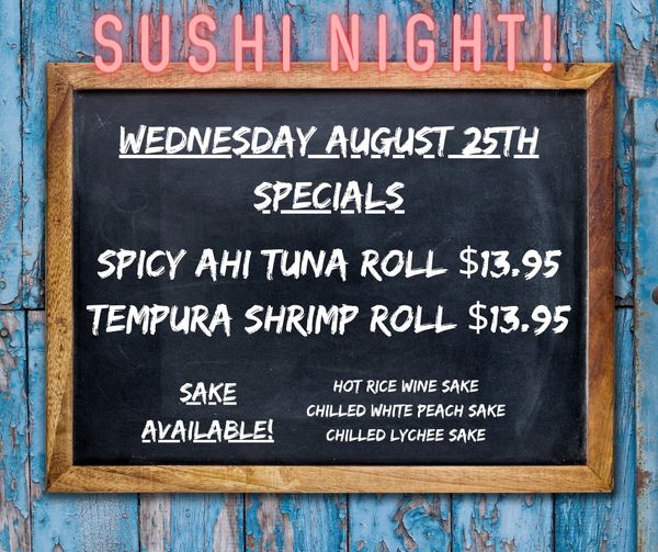P.S.A – Wednesday is Sushi (& Sake) night @ Old Rapp!