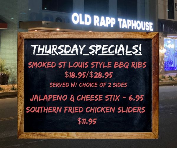 Happy Thursday friends, it’s Rib Night at Old Rapp tonight!  Plus, come try out