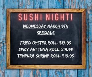Sushi Night is back!  Come grab a roll and watch some tournament basketball with